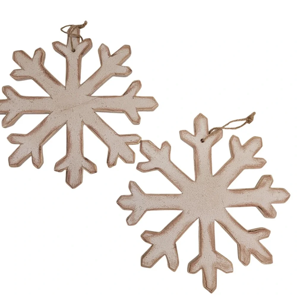 2 Honey‎ And Me Snowflake Ornaments Wooden Christmas Holiday Primitive Rustic